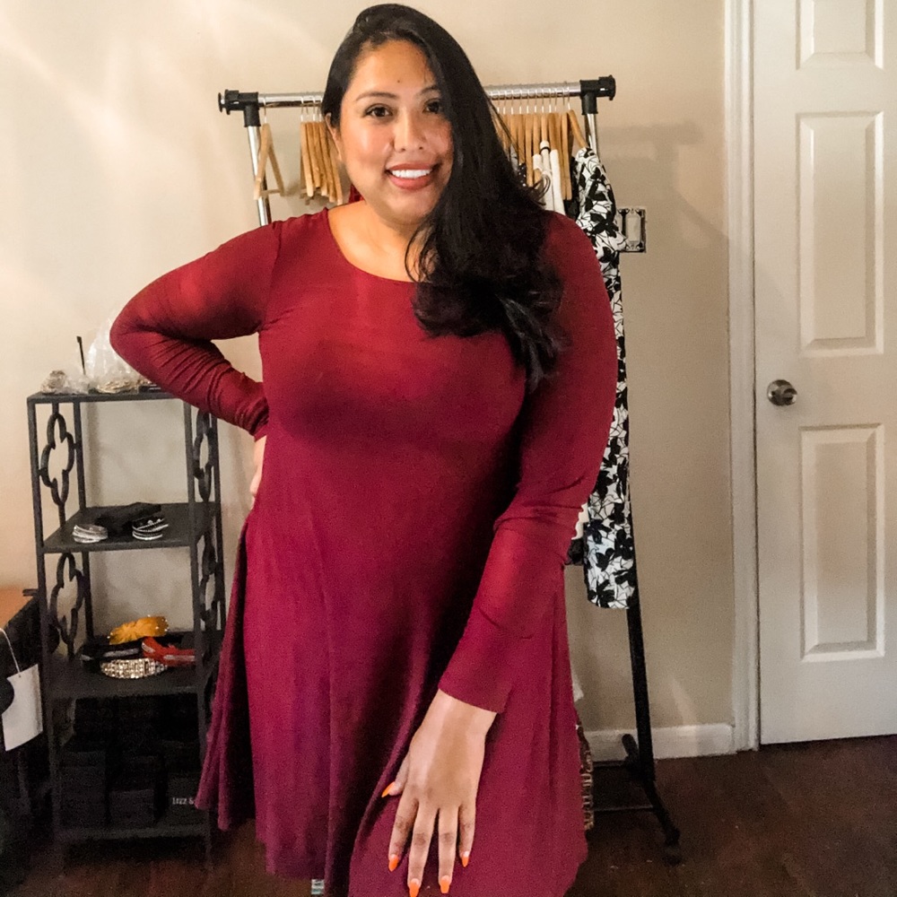 Maroon Velvet long sleeve dress